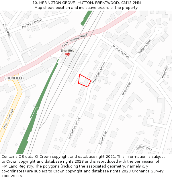 10, HERINGTON GROVE, HUTTON, BRENTWOOD, CM13 2NN: Location map and indicative extent of plot