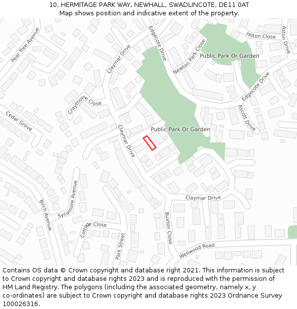 10, HERMITAGE PARK WAY, NEWHALL, SWADLINCOTE, DE11 0AT: Location map and indicative extent of plot