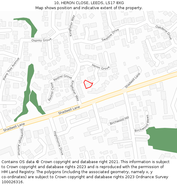 10, HERON CLOSE, LEEDS, LS17 8XG: Location map and indicative extent of plot