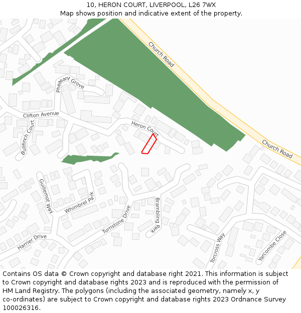 10, HERON COURT, LIVERPOOL, L26 7WX: Location map and indicative extent of plot