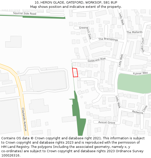 10, HERON GLADE, GATEFORD, WORKSOP, S81 8UP: Location map and indicative extent of plot