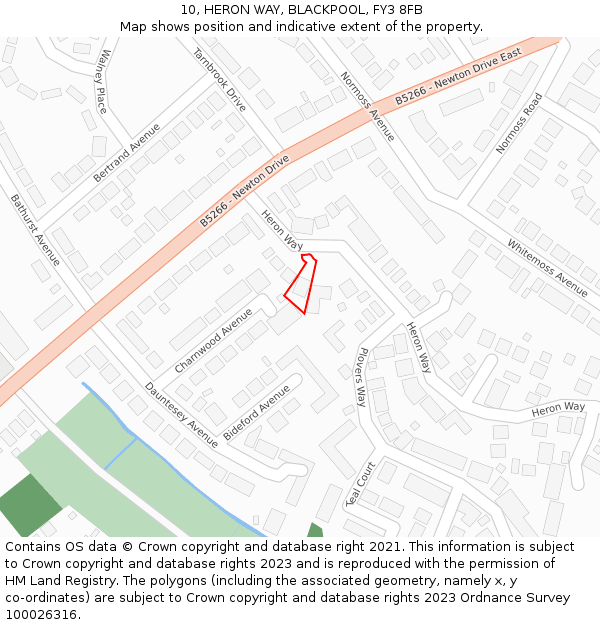 10, HERON WAY, BLACKPOOL, FY3 8FB: Location map and indicative extent of plot