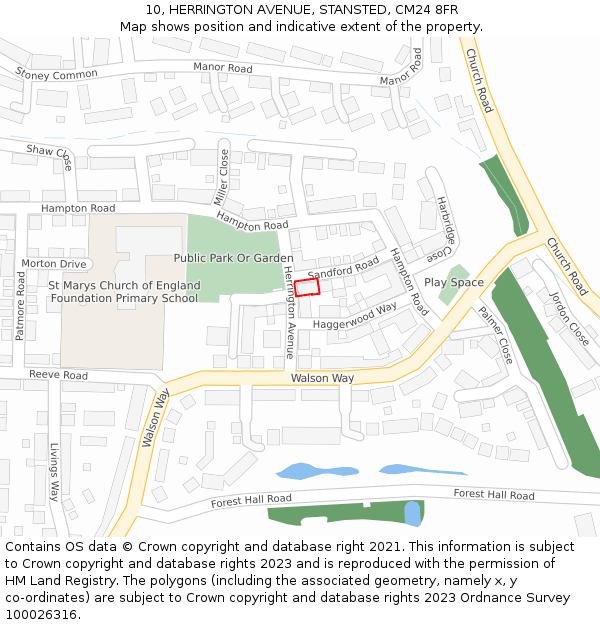 10, HERRINGTON AVENUE, STANSTED, CM24 8FR: Location map and indicative extent of plot