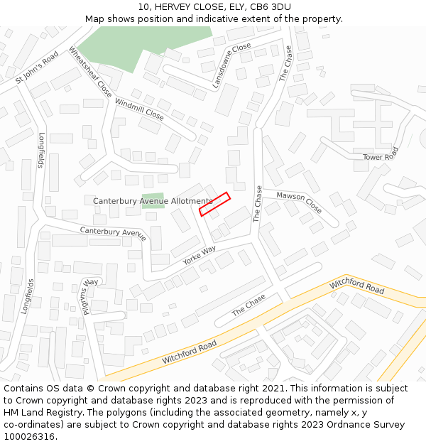 10, HERVEY CLOSE, ELY, CB6 3DU: Location map and indicative extent of plot