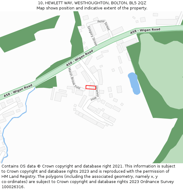 10, HEWLETT WAY, WESTHOUGHTON, BOLTON, BL5 2QZ: Location map and indicative extent of plot