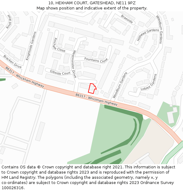 10, HEXHAM COURT, GATESHEAD, NE11 9PZ: Location map and indicative extent of plot