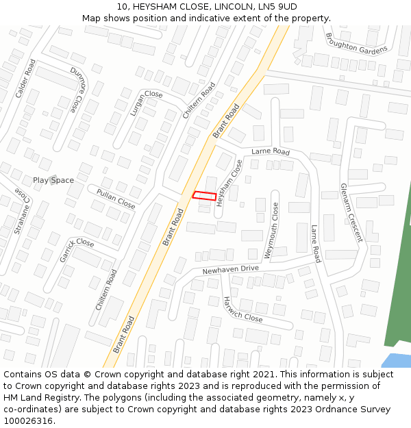 10, HEYSHAM CLOSE, LINCOLN, LN5 9UD: Location map and indicative extent of plot