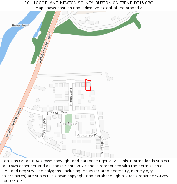 10, HIGGOT LANE, NEWTON SOLNEY, BURTON-ON-TRENT, DE15 0BG: Location map and indicative extent of plot