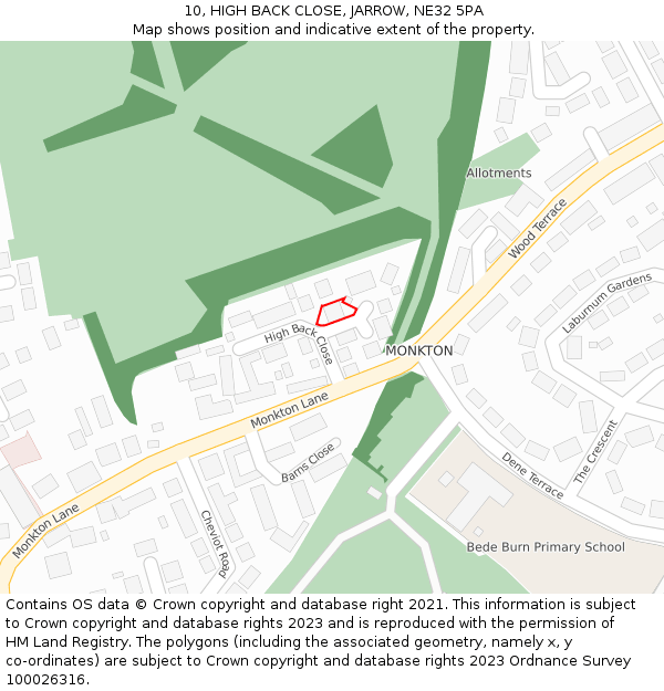 10, HIGH BACK CLOSE, JARROW, NE32 5PA: Location map and indicative extent of plot