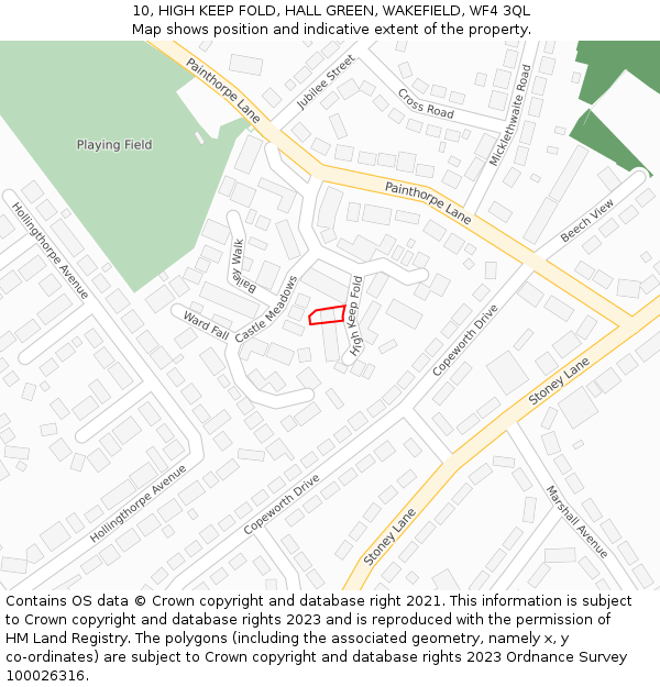 10, HIGH KEEP FOLD, HALL GREEN, WAKEFIELD, WF4 3QL: Location map and indicative extent of plot