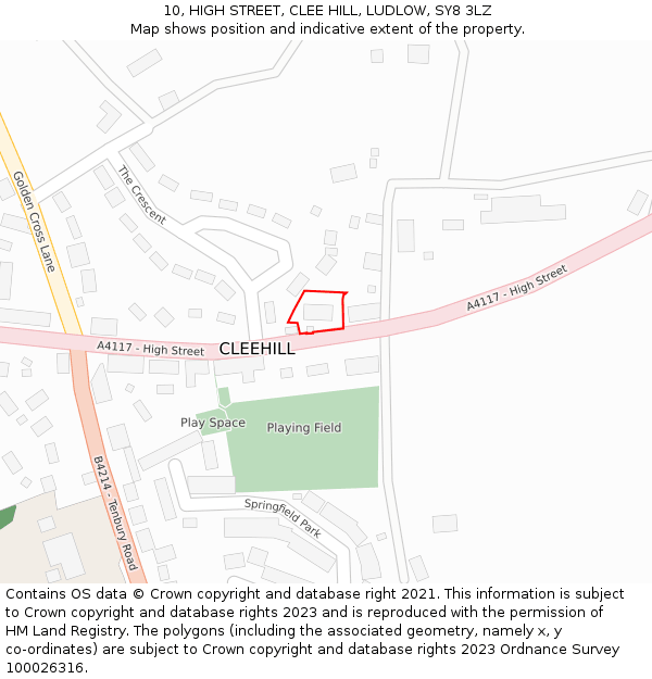 10, HIGH STREET, CLEE HILL, LUDLOW, SY8 3LZ: Location map and indicative extent of plot