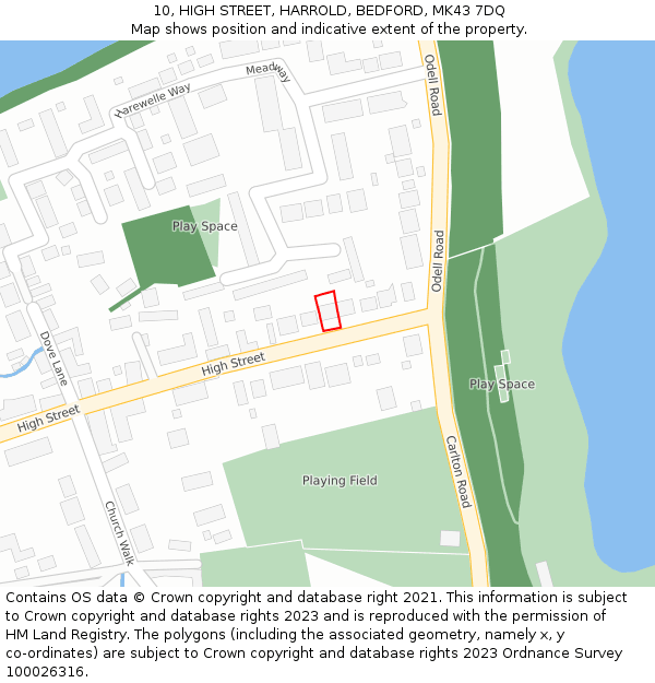 10, HIGH STREET, HARROLD, BEDFORD, MK43 7DQ: Location map and indicative extent of plot