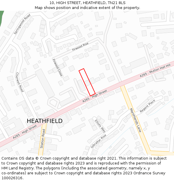 10, HIGH STREET, HEATHFIELD, TN21 8LS: Location map and indicative extent of plot