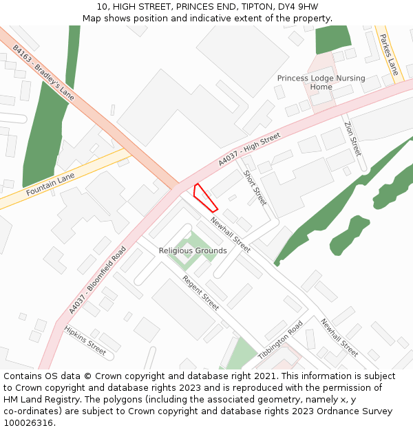 10, HIGH STREET, PRINCES END, TIPTON, DY4 9HW: Location map and indicative extent of plot