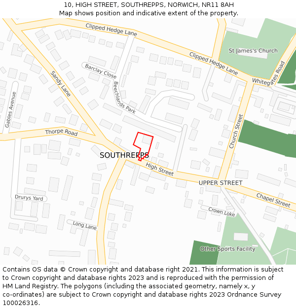 10, HIGH STREET, SOUTHREPPS, NORWICH, NR11 8AH: Location map and indicative extent of plot