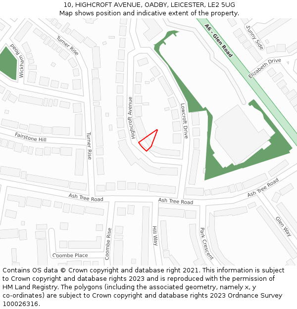 10, HIGHCROFT AVENUE, OADBY, LEICESTER, LE2 5UG: Location map and indicative extent of plot