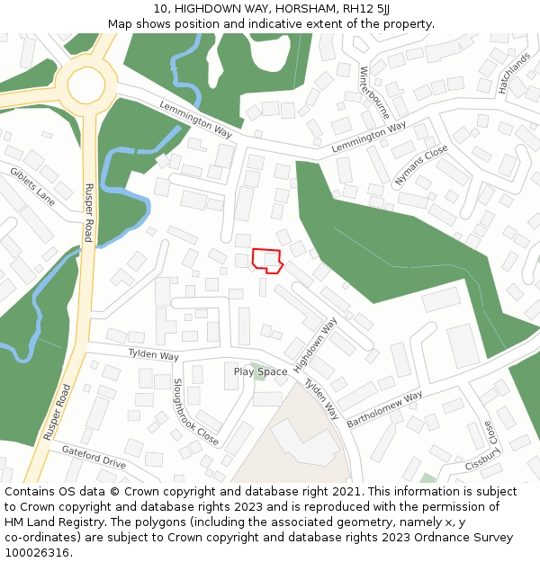 10, HIGHDOWN WAY, HORSHAM, RH12 5JJ: Location map and indicative extent of plot
