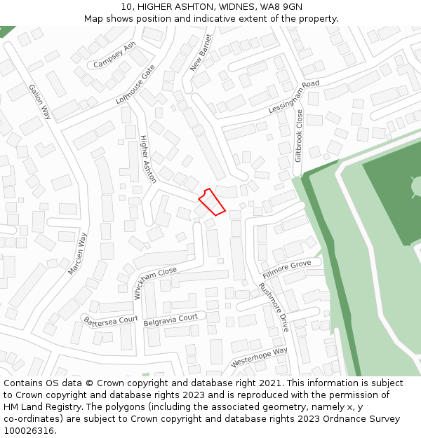 10, HIGHER ASHTON, WIDNES, WA8 9GN: Location map and indicative extent of plot