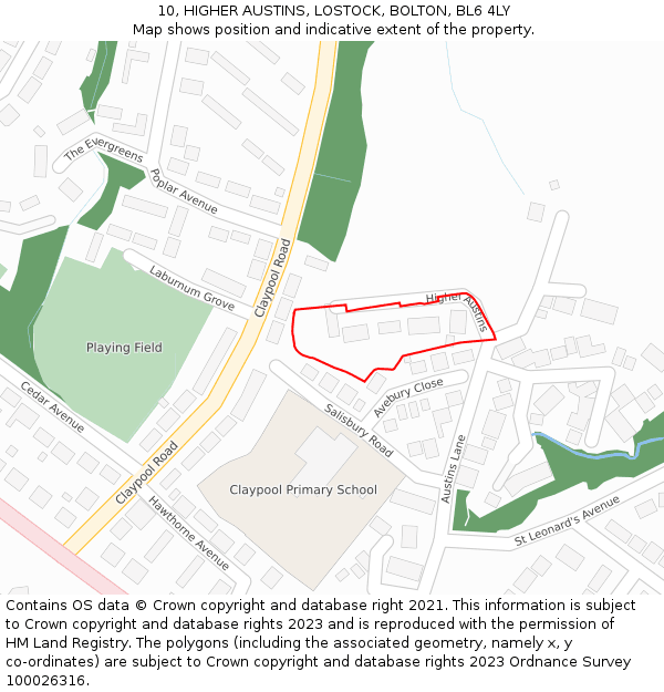 10, HIGHER AUSTINS, LOSTOCK, BOLTON, BL6 4LY: Location map and indicative extent of plot