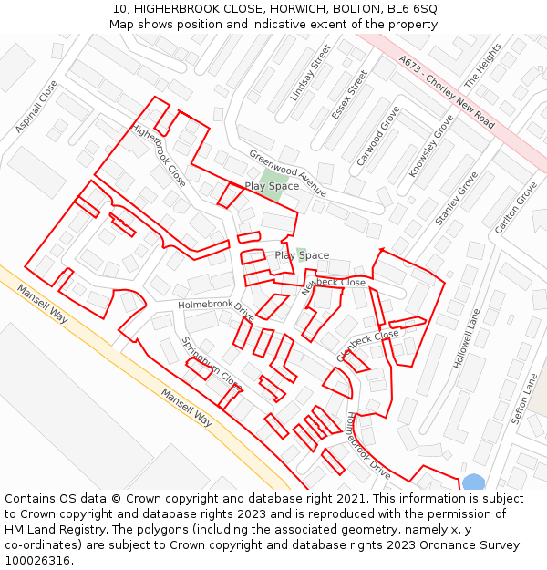 10, HIGHERBROOK CLOSE, HORWICH, BOLTON, BL6 6SQ: Location map and indicative extent of plot