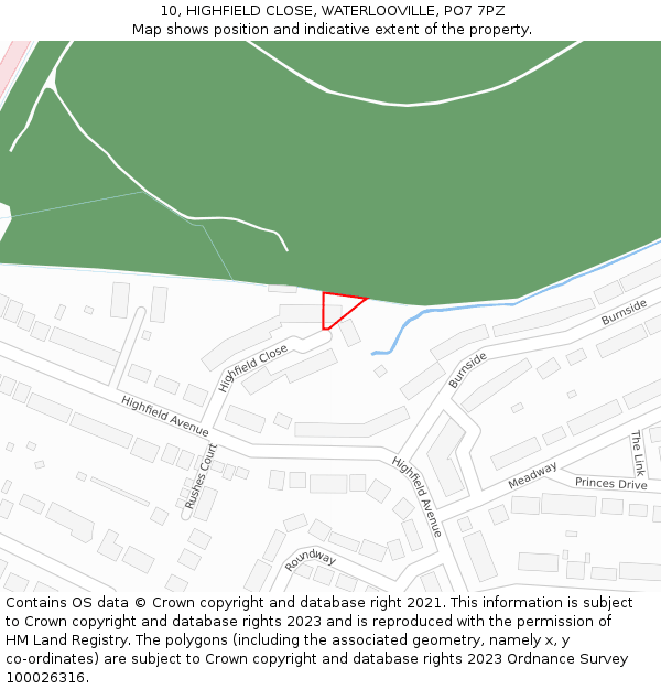 10, HIGHFIELD CLOSE, WATERLOOVILLE, PO7 7PZ: Location map and indicative extent of plot