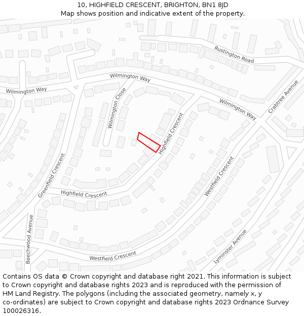 10, HIGHFIELD CRESCENT, BRIGHTON, BN1 8JD: Location map and indicative extent of plot