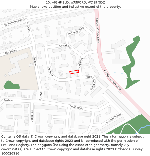 10, HIGHFIELD, WATFORD, WD19 5DZ: Location map and indicative extent of plot