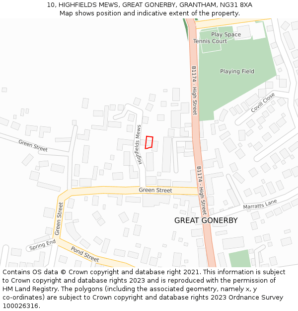 10, HIGHFIELDS MEWS, GREAT GONERBY, GRANTHAM, NG31 8XA: Location map and indicative extent of plot