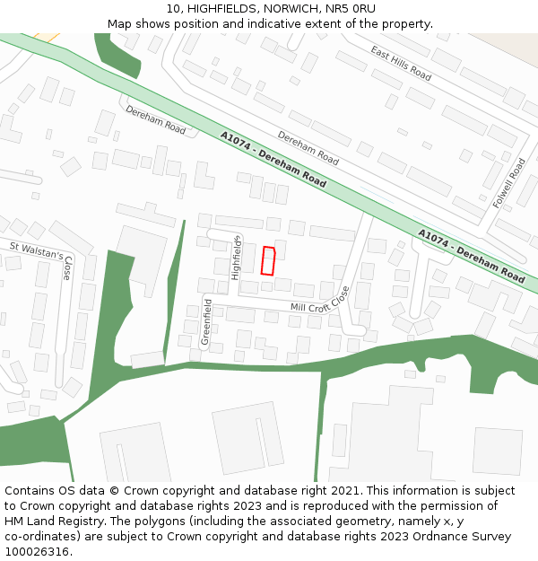 10, HIGHFIELDS, NORWICH, NR5 0RU: Location map and indicative extent of plot