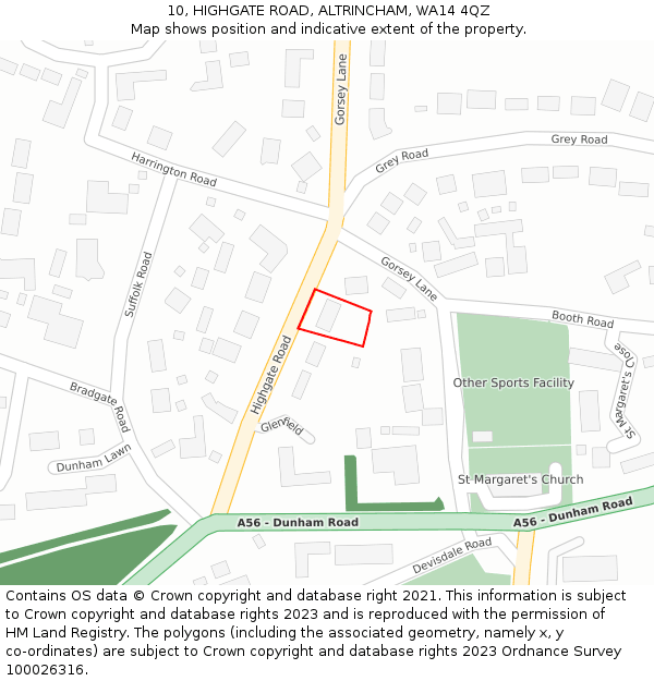 10, HIGHGATE ROAD, ALTRINCHAM, WA14 4QZ: Location map and indicative extent of plot