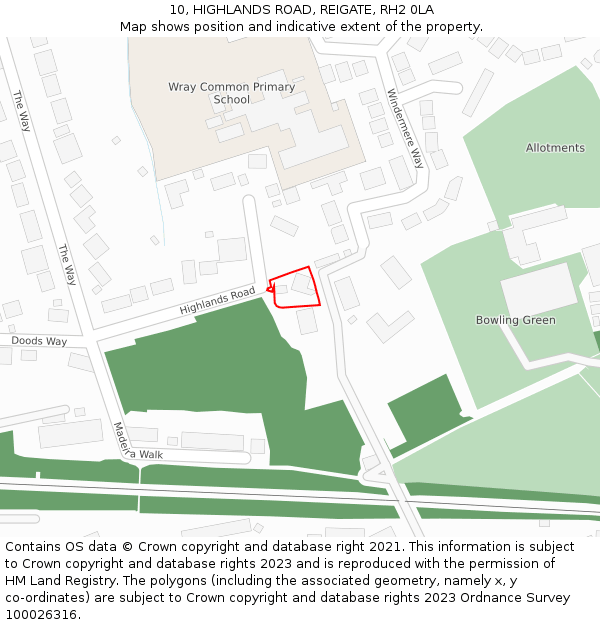 10, HIGHLANDS ROAD, REIGATE, RH2 0LA: Location map and indicative extent of plot