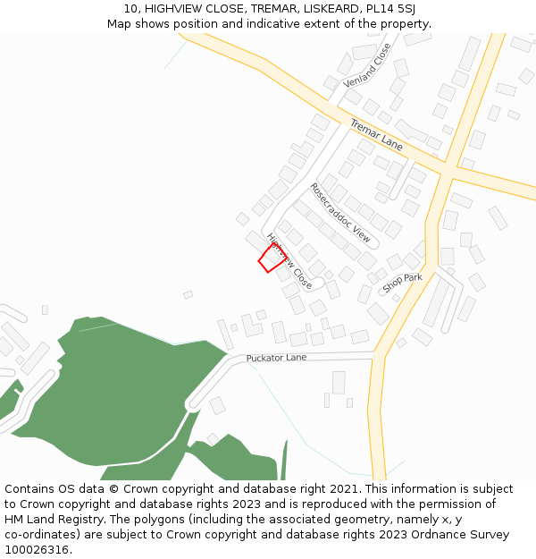 10, HIGHVIEW CLOSE, TREMAR, LISKEARD, PL14 5SJ: Location map and indicative extent of plot