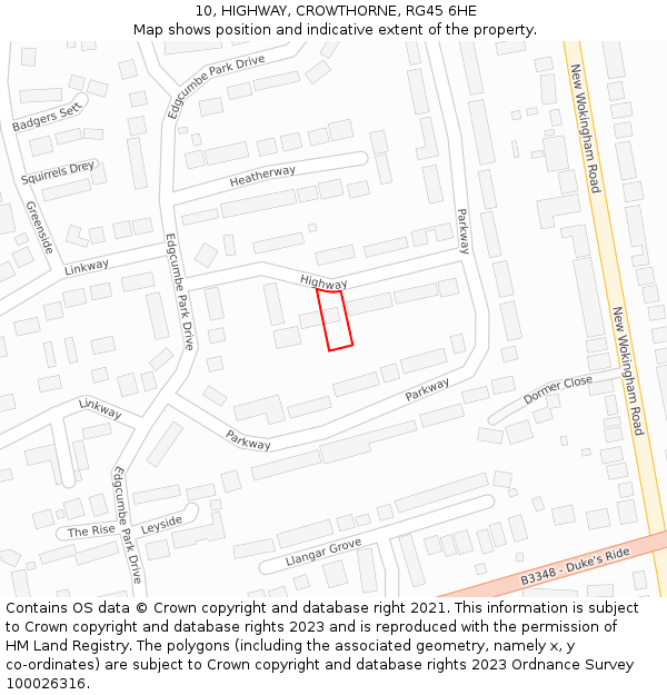 10, HIGHWAY, CROWTHORNE, RG45 6HE: Location map and indicative extent of plot