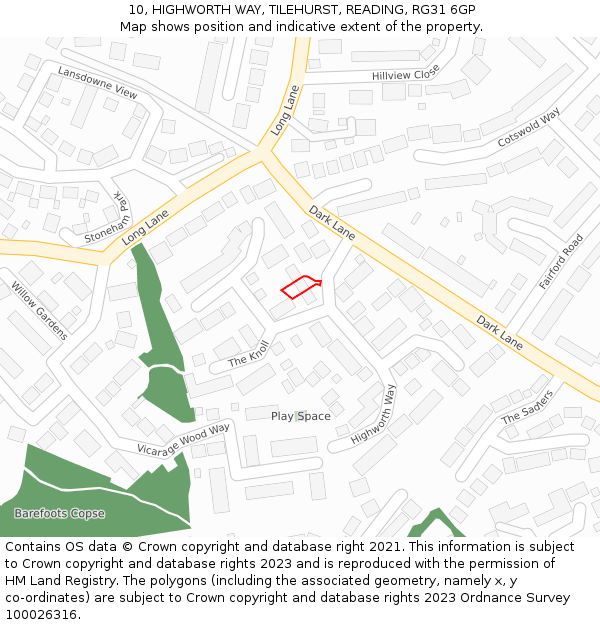 10, HIGHWORTH WAY, TILEHURST, READING, RG31 6GP: Location map and indicative extent of plot