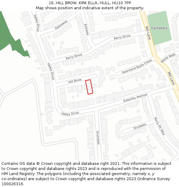 10, HILL BROW, KIRK ELLA, HULL, HU10 7PP: Location map and indicative extent of plot