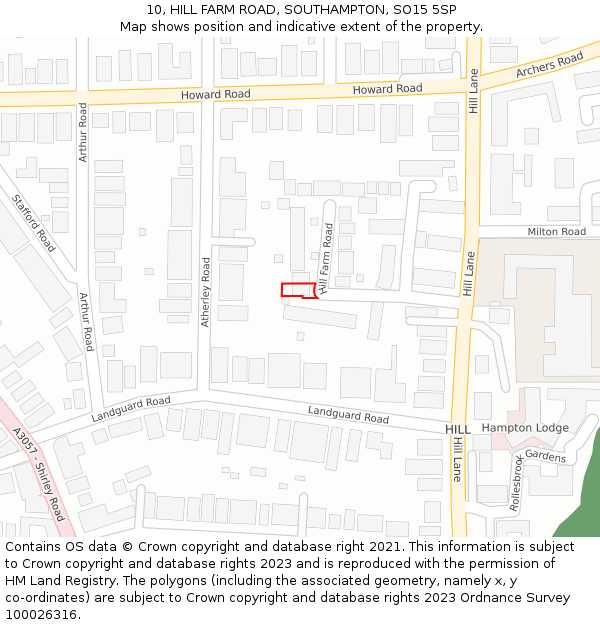 10, HILL FARM ROAD, SOUTHAMPTON, SO15 5SP: Location map and indicative extent of plot