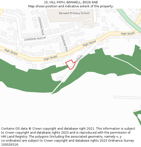 10, HILL PATH, BANWELL, BS29 6AB: Location map and indicative extent of plot