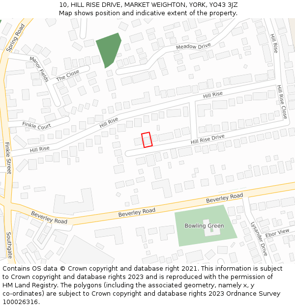 10, HILL RISE DRIVE, MARKET WEIGHTON, YORK, YO43 3JZ: Location map and indicative extent of plot