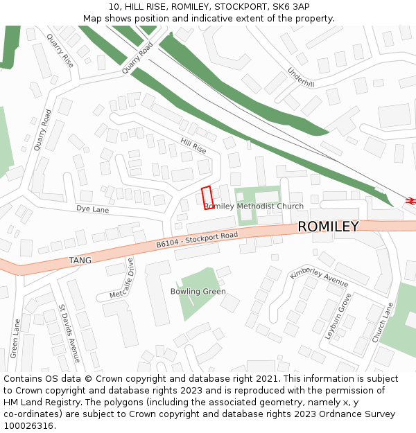 10, HILL RISE, ROMILEY, STOCKPORT, SK6 3AP: Location map and indicative extent of plot