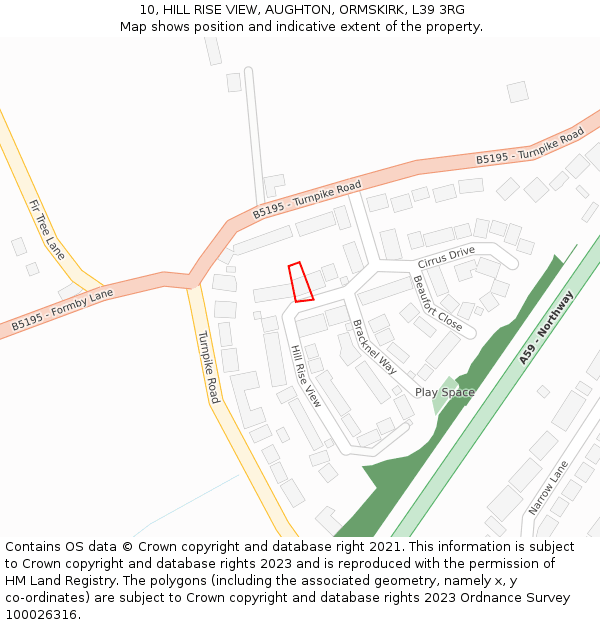 10, HILL RISE VIEW, AUGHTON, ORMSKIRK, L39 3RG: Location map and indicative extent of plot