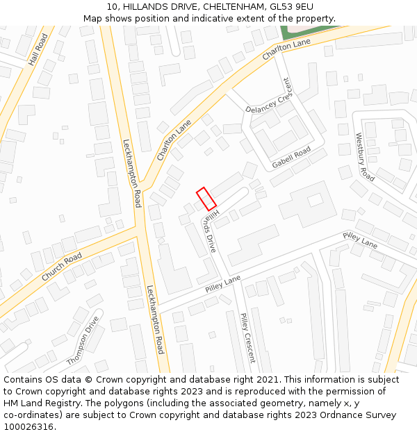 10, HILLANDS DRIVE, CHELTENHAM, GL53 9EU: Location map and indicative extent of plot