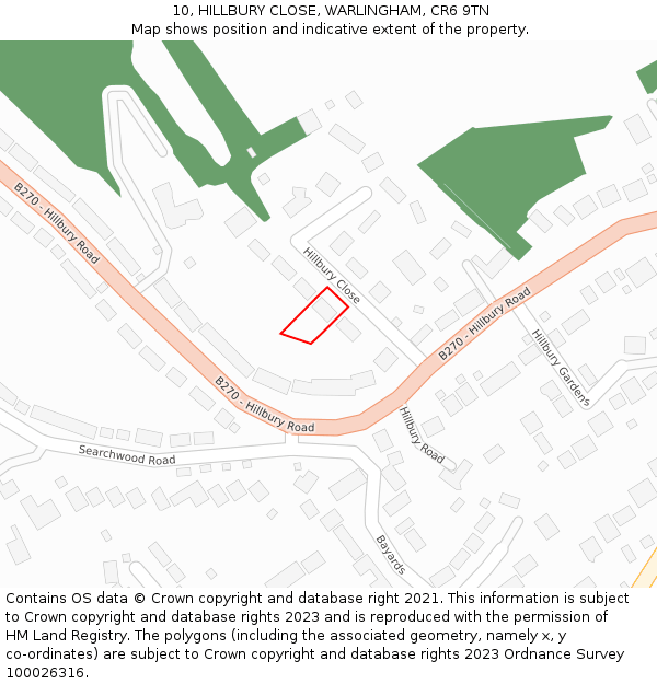 10, HILLBURY CLOSE, WARLINGHAM, CR6 9TN: Location map and indicative extent of plot