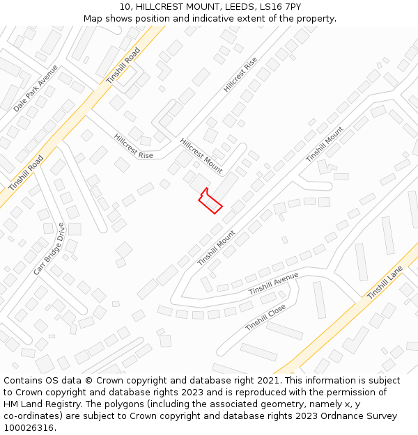 10, HILLCREST MOUNT, LEEDS, LS16 7PY: Location map and indicative extent of plot