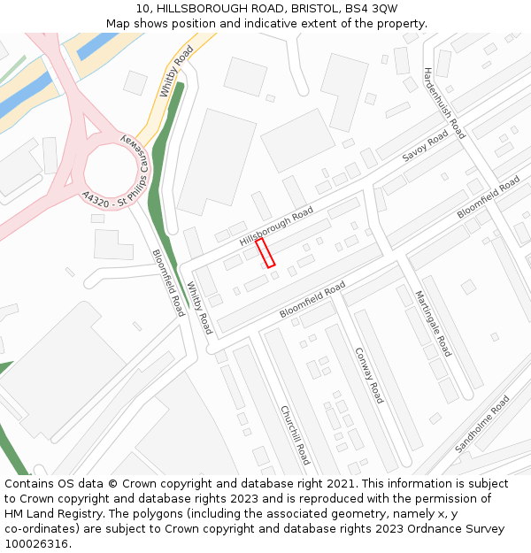 10, HILLSBOROUGH ROAD, BRISTOL, BS4 3QW: Location map and indicative extent of plot