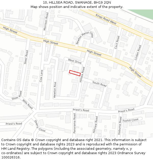 10, HILLSEA ROAD, SWANAGE, BH19 2QN: Location map and indicative extent of plot