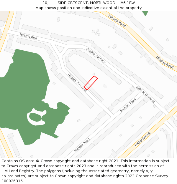 10, HILLSIDE CRESCENT, NORTHWOOD, HA6 1RW: Location map and indicative extent of plot
