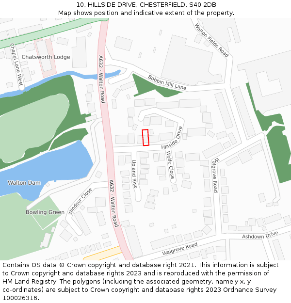 10, HILLSIDE DRIVE, CHESTERFIELD, S40 2DB: Location map and indicative extent of plot