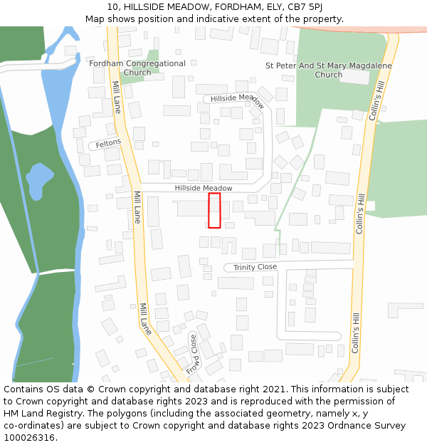 10, HILLSIDE MEADOW, FORDHAM, ELY, CB7 5PJ: Location map and indicative extent of plot