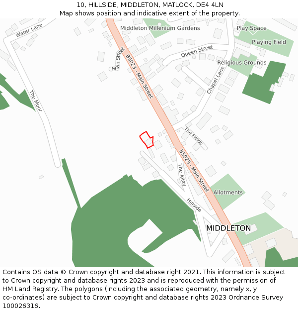 10, HILLSIDE, MIDDLETON, MATLOCK, DE4 4LN: Location map and indicative extent of plot