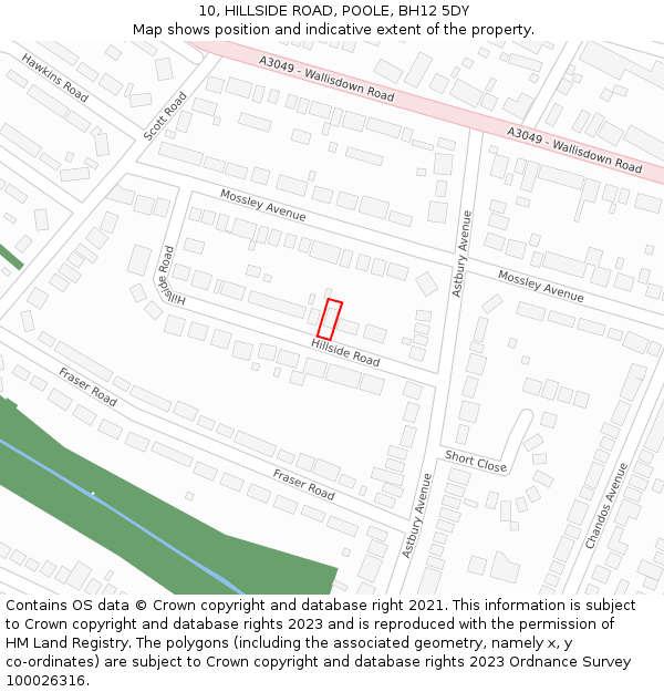 10, HILLSIDE ROAD, POOLE, BH12 5DY: Location map and indicative extent of plot